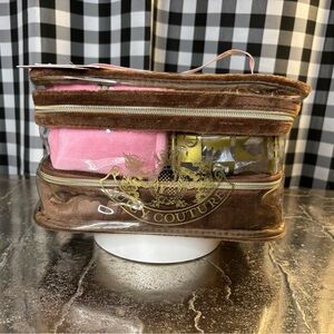 Juicy Couture Brown and Pink Cosmetic Bag Set NWT